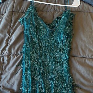 ellie wilde (mimi’s prom) Teal Beaded Fringe Cocktail Dress